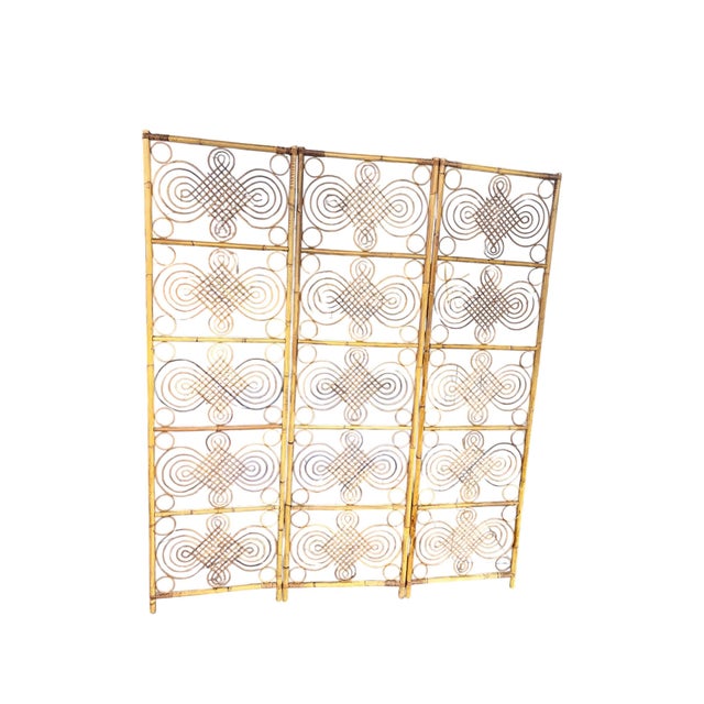 French Riviera 3 Panel Folding Screen/ Room Divider. A stunning ornamental handmade three panel bamboo screen bamboo is...