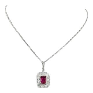 Diamond Rubellite Tourmaline Necklace 18" 18k Gold 1.80 TCW Certified For Sale