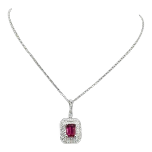 Diamond Rubellite Tourmaline Necklace 18" 18k Gold 1.80 TCW Certified