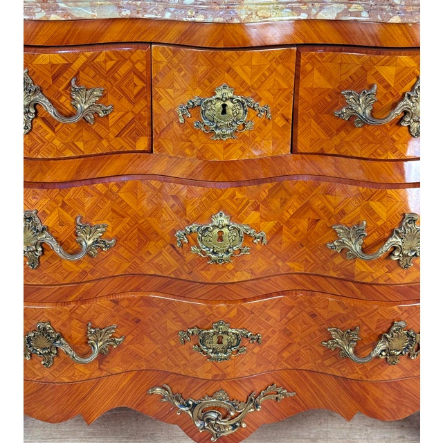 Vintage French Louis XV Marble Top Bombe Commode Dresser Chest of Drawers For Sale - Image 12 of 16