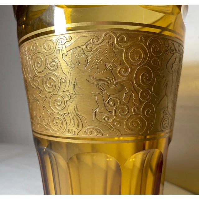 High Quality Antique Ornate Moser Karlsbad Orange Amber Brass Crystal Glass Vase For Sale - Image 9 of 14
