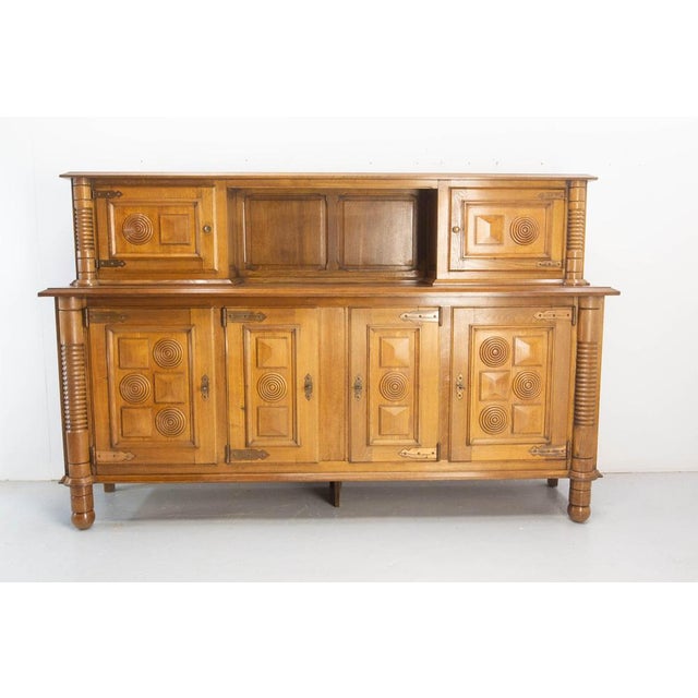 19th Century French Deux Corps Buffet Oak and Copper Cabinet by Dudouyt, 1940s For Sale - Image 4 of 18