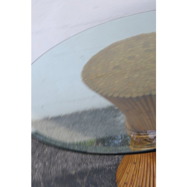 Round Glass Top Sheaf of Wheat Bamboo Rattan Dinette Dining Table ...