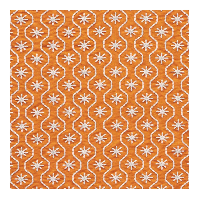 Schumacher Gigi Embroidery Fabric in Orange For Sale