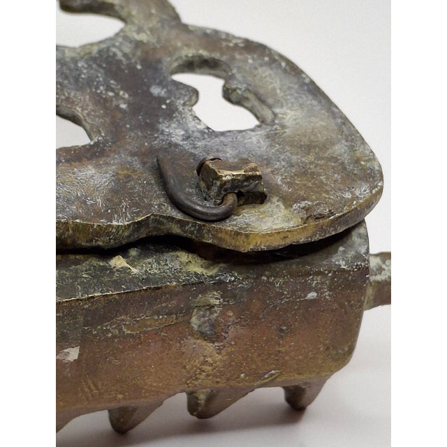 Brass Antique Moroccan Cast Brass Hanukkah Lamp Menorah 19th Century Judaica Oil Lamp For Sale - Image 8 of 18