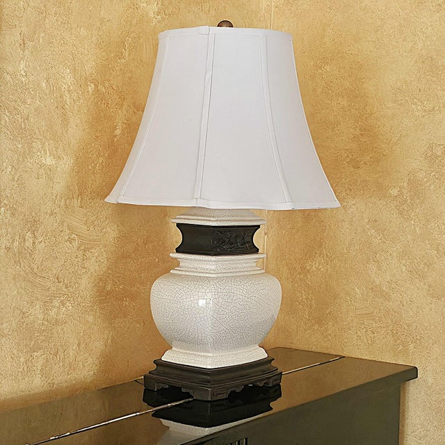Contemporary Oriental‑Style Crackle Glaze Ceramic Lamp – Ul Listed For Sale - Image 15 of 18