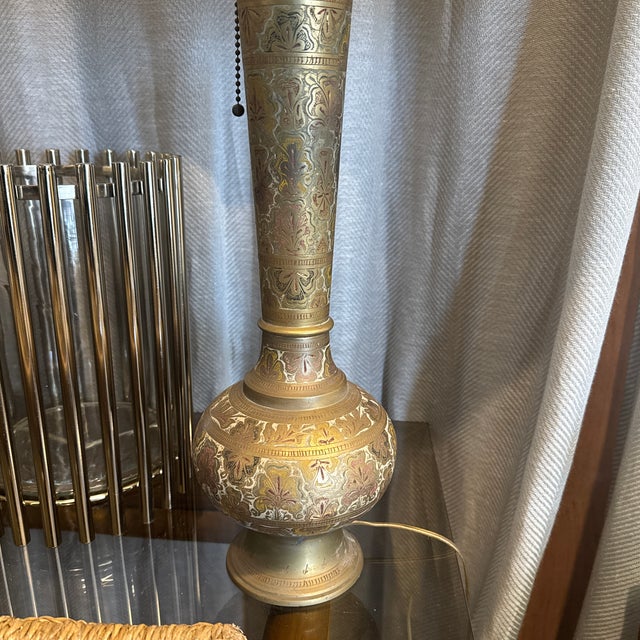 Early 20th Century Enameled Antique Turkish Brass Lamp For Sale - Image 10 of 10