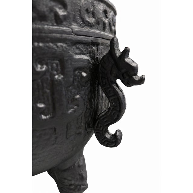 Vintage 1970s Postmodern Asian-Inspired Cast Metal Ice Bucket With Dragon Handles, 12” For Sale - Image 4 of 8