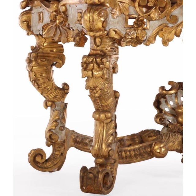 Early 19th Century Large Scale Roccoco Painted Venetian Italian Console Table With Faux Marble Top. For Sale - Image 4 of 11