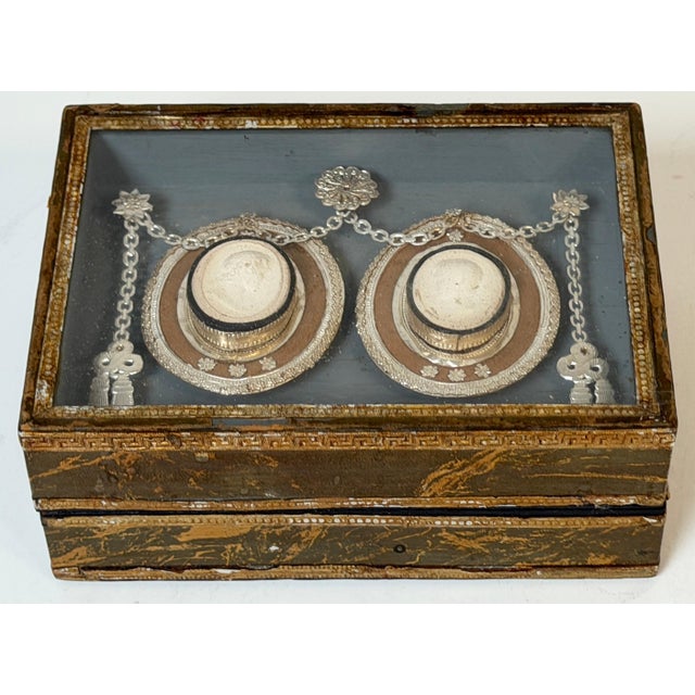 Grand Tour 19th C. Italian Grand Tour Intaglio Plaster Medallion & Gilt Marbled Leather Box For Sale - Image 3 of 13
