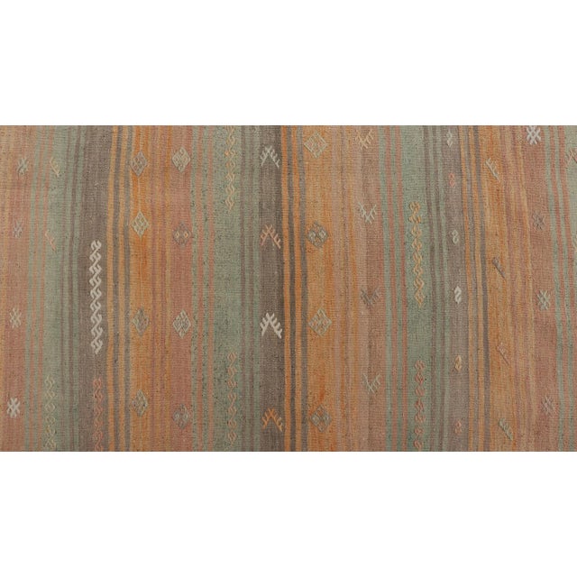 Mid 20th Century Vintage Turkish Kilim Runner With Stripes in Multi Soft Colors For Sale - Image 10 of 12