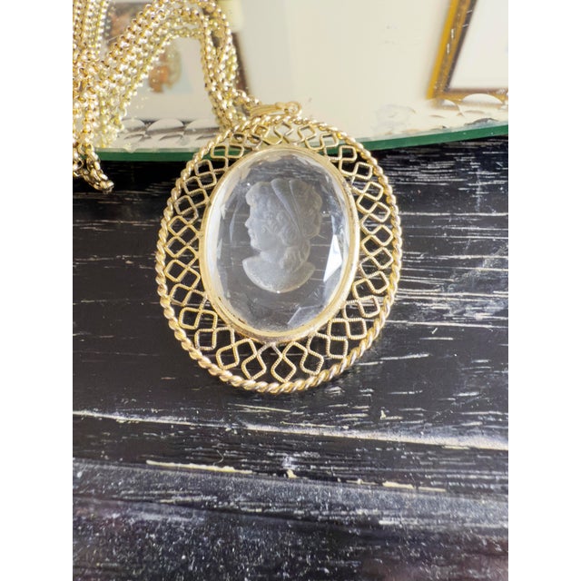 Whiting & Davis Vintage Whiting & Davis Intaglio Cameo Pendant Necklace For Sale - Image 4 of 11