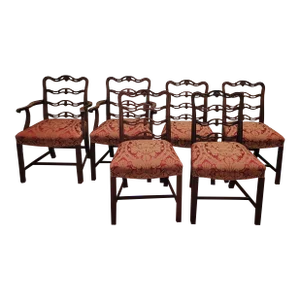 1930s Drexel Wallace Nutting Dining Chairs- Set of 6 Silk Fabric