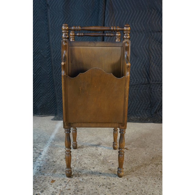 Antique Art Deco Walnut Carved Smoking Stand Tin Lined Humidor Magazine Rack For Sale - Image 9 of 16