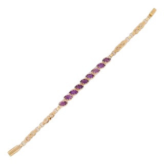 Handmade 18k Yellow Gold Marquise Cut Amethyst Bracelet, 5 Carats For Sale