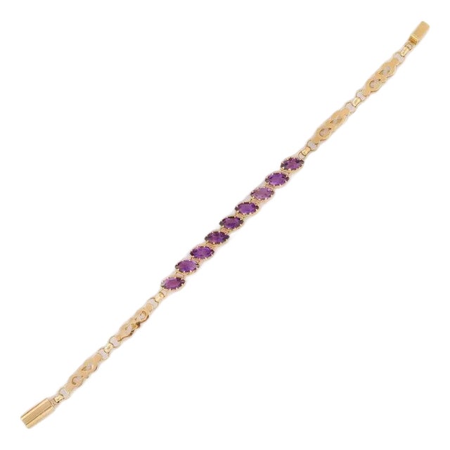 Handmade 18k Yellow Gold Marquise Cut Amethyst Bracelet, 5 Carats For Sale