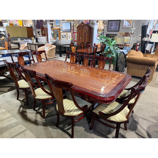 Double Pedestal Italian Inlay Dining Set - 10 Chairs For Sale - Image 4 of 11