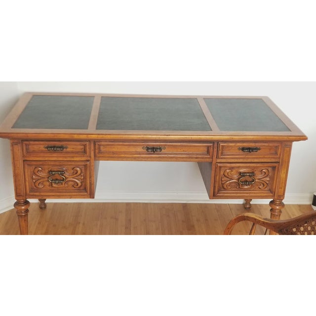 Vintage Drexel Traditional Leather-Top Executive Desk and Cane-Back Chair Set For Sale - Image 14 of 18