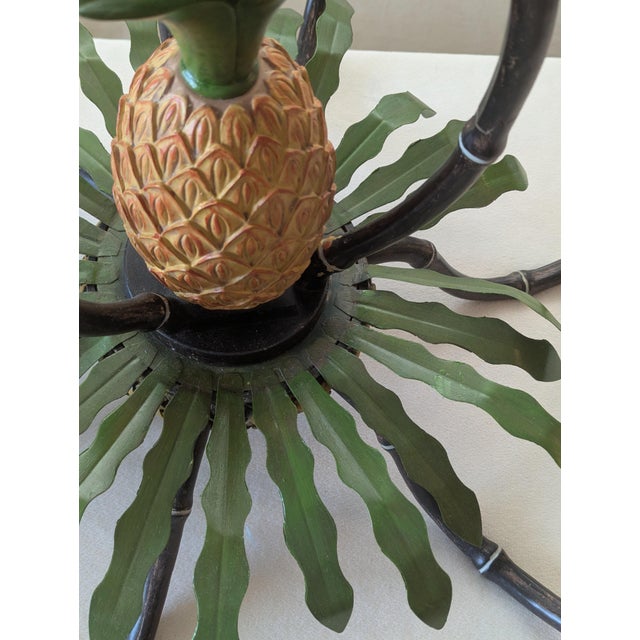 Vintage British Colonial Pineapple & Faux Bamboo Chandelier — Artist-Repainted by Anne Yates Burst, Indies Landing, Winter Park Fl For Sale - Image 9 of 16