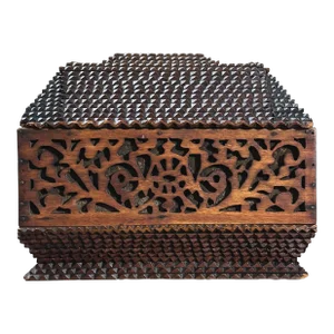 Antique 19th C. Double Lid Tramp Art Box With Hand Carved Fretwork/Folk Art