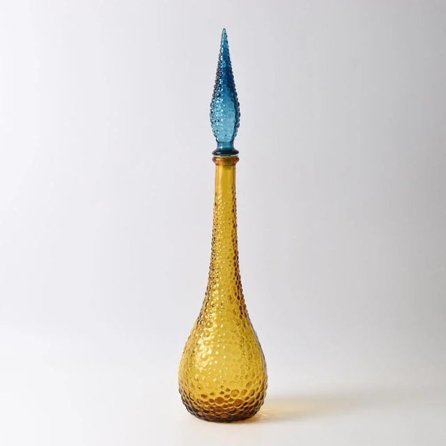 Vintage Italian Amber and Blue Glass Genie Bottle, 1950s For Sale - Image 9 of 9