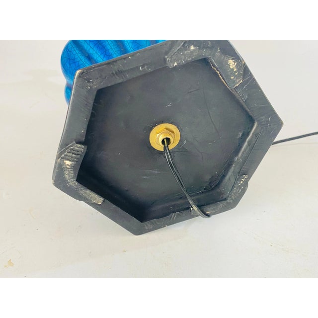 Table Lamp in Crackled Enamelled Blue Ceramic, France, 1970s For Sale - Image 10 of 11