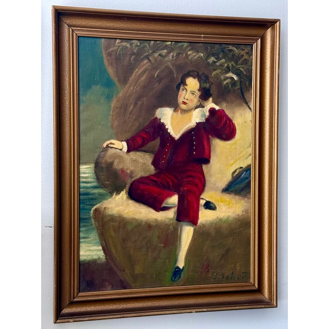 Early 20th Century Vintage Oil Painting Portrait "The Red Boy" Framed For Sale - Image 5 of 13