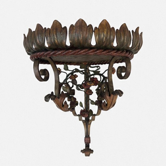 Metal Art Nouveau Italian Lacquered Wrought Iron Corner Shelves, 1910s, Set of 2 For Sale - Image 7 of 8