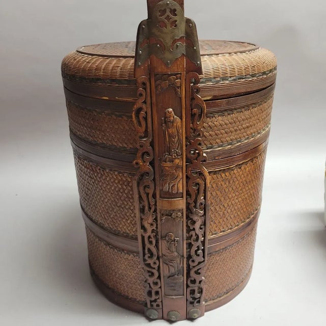 Antique Chinese 3-Tier Woven Wedding Storage Basket For Sale - Image 4 of 8