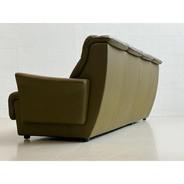 Olive Green Leather Sofa, 1970s For Sale - Image 14 of 16