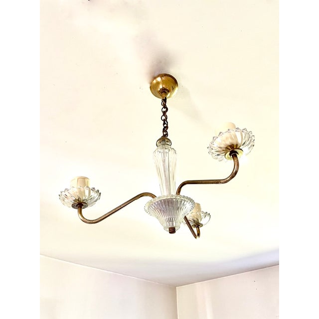 Small Glass and Brass Chandelier, 1950 For Sale - Image 12 of 12