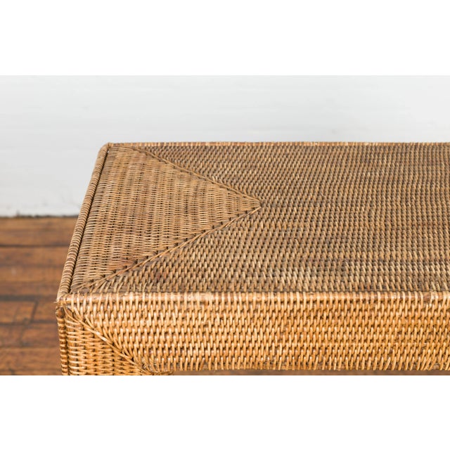 Rustic Burmese Country Style Midcentury Woven Rattan Console Table For Sale - Image 11 of 13