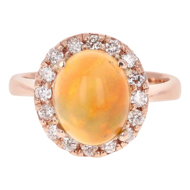 2.86 Carat Opal Diamond 14 Karat Rose Gold Cocktail Ring, Size 7 For Sale