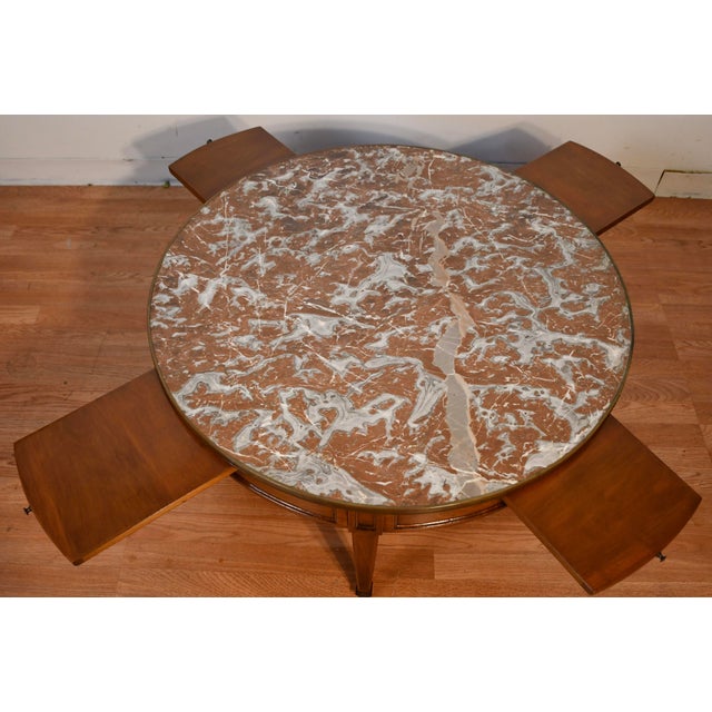 1910s 1910s Antique French Louis XVI Mahogany & Marble Top Bouillottee Coffee Table For Sale - Image 5 of 13