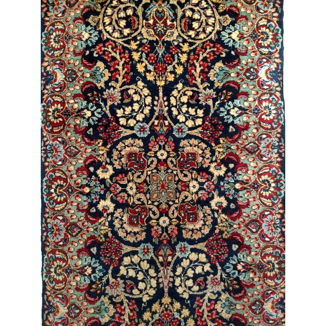 Vintage Persian Kerman Rug, Hand-Knotted Wool, All-Over Floral Garden Pattern, Navy & Ivory, 3x7 For Sale - Image 9 of 16