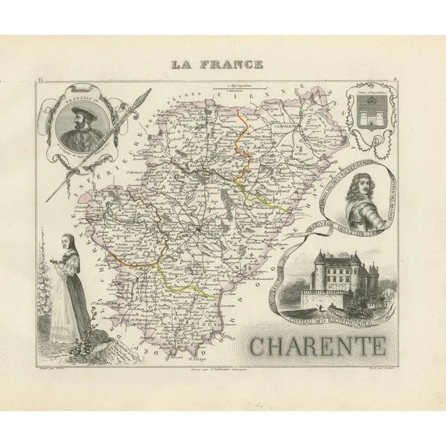 Map of Charente France with Cognac Region and Château De La Rochefoucauld, 1850 For Sale - Image 9 of 10