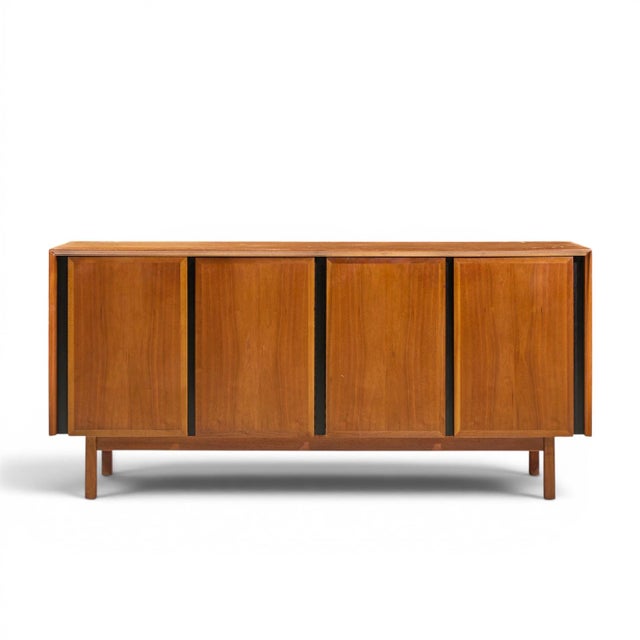 Mid-Century Modern Dillingham Mid Century Walnut and Cane Sideboard Credenza and Hutch For Sale - Image 3 of 14