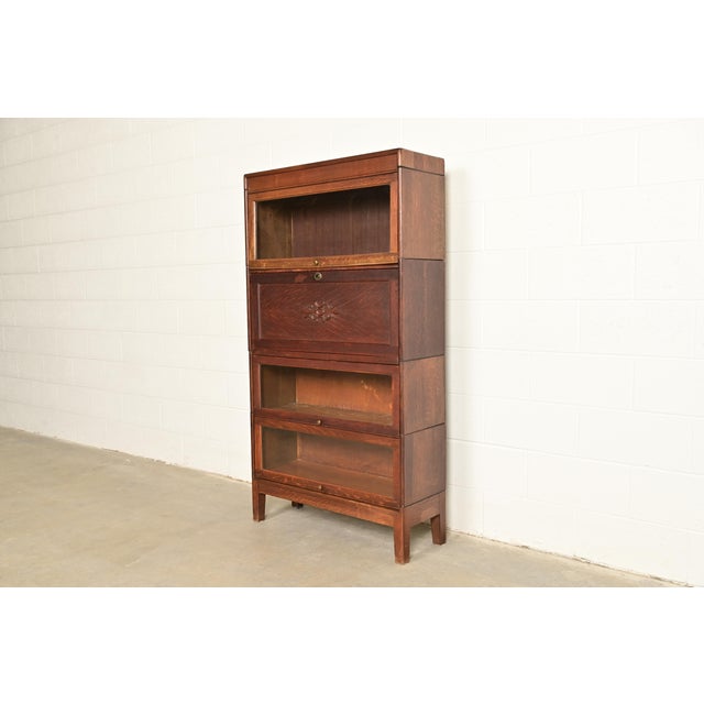 Antique Mission Oak Arts & Crafts Barrister Bookcase With Drop Front Secretary Desk by Gunn, Circa 1920s For Sale - Image 14 of 14