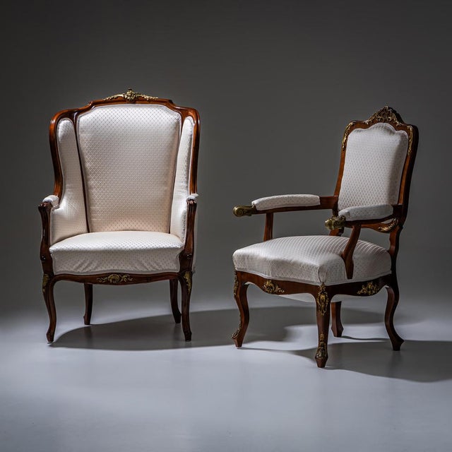 Pink Antique Louis XV Style Wingback Chair, 1880 For Sale - Image 8 of 9