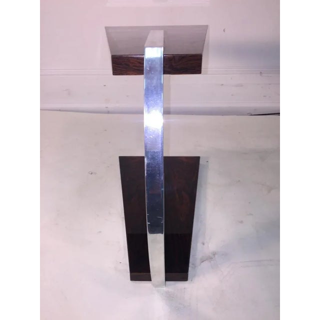 Great Modernist Art Deco Style Macassar Veneer Top And Base 1970's Side Table with Polished Aluminum Frame.