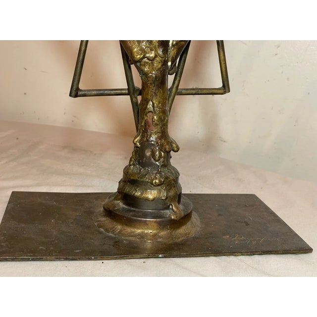 Share Vintage Handmade Brass Copper Signed Brutalist Jewish Judaica Menorah Candelabra For Sale - Image 9 of 16