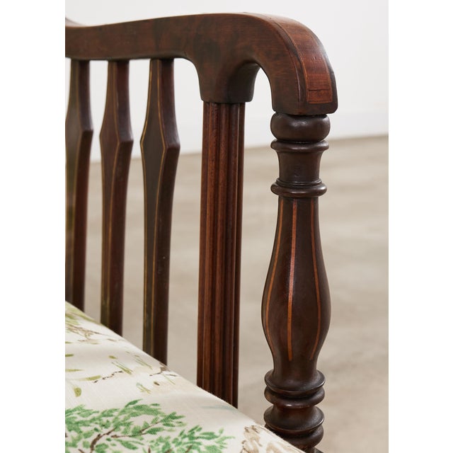 19th Century English Sheraton Mahogany Settee Chinoiserie Fabric For Sale - Image 9 of 12