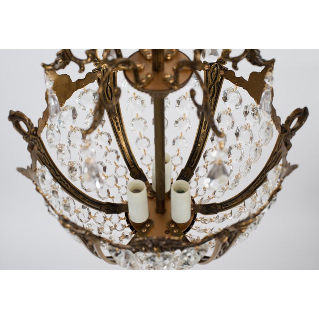 1950s 1950s Crystal Brass Basket Chandelier For Sale - Image 5 of 8