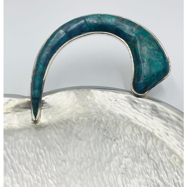1960s Hammered Silver Tray With Malachite Handle by Los Castillo, Mexican Modernism For Sale - Image 14 of 18