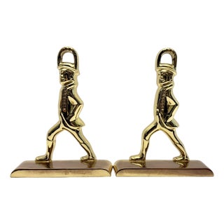 Vintage Baldwin Solid Brass Minuteman Colonial Soldier Bookends Pair Usa. For Sale