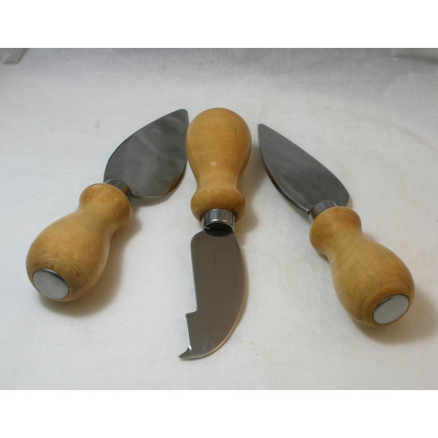 Vintage Professional 3 Pc Large Cheese Knife Set Boni Italy Stainless Steel & Beechwood For Sale - Image 4 of 6