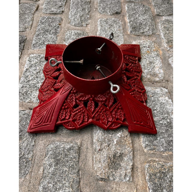Vintage Wrought Iron Christmas Tree Stand With Holly Design For Sale - Image 4 of 7