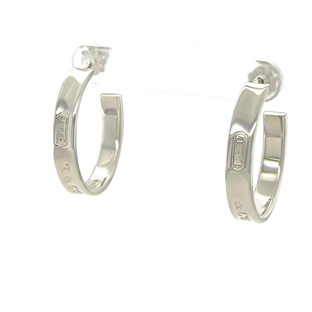 Tiffany and Co. Tiffany & Co Sterling Silver 1837 Hoop Earrings 10.81g, A Pair For Sale - Image 4 of 5