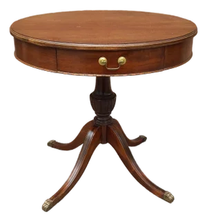 1940s Georgian-Style Mahogany Drum Table With a Single Drawer and Brass Hardware