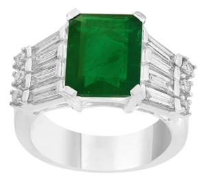 5.5 Carat Emerald Cut Emerald and Diamond Ring 18 Karat Gold Ring